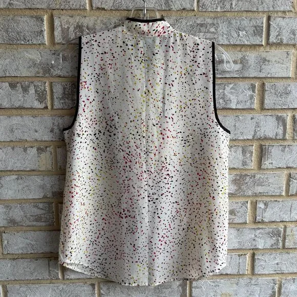 Ann Taylor Sleeveless Ruffled Half Button Up Multicolor Dot Blouse Size S - Picture 2 of 8